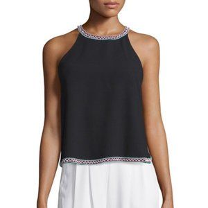 Parker Womens Sleeveless Crew Neck Beaded Pittsburg Top Black Crop Size Small